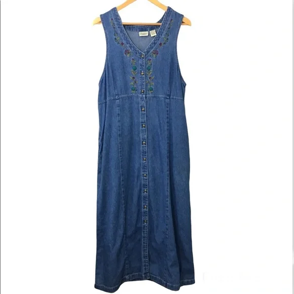 white christmas dresses Jazelle Sleeveless Button Front Maxi Dress Denim